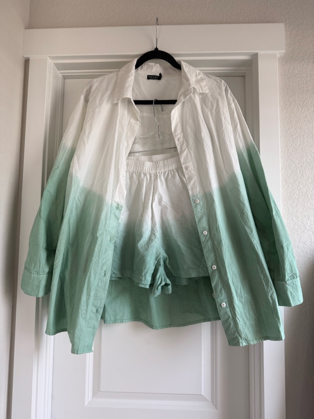 Mint Green Ombre Button-Down Shirt & Shorts Set